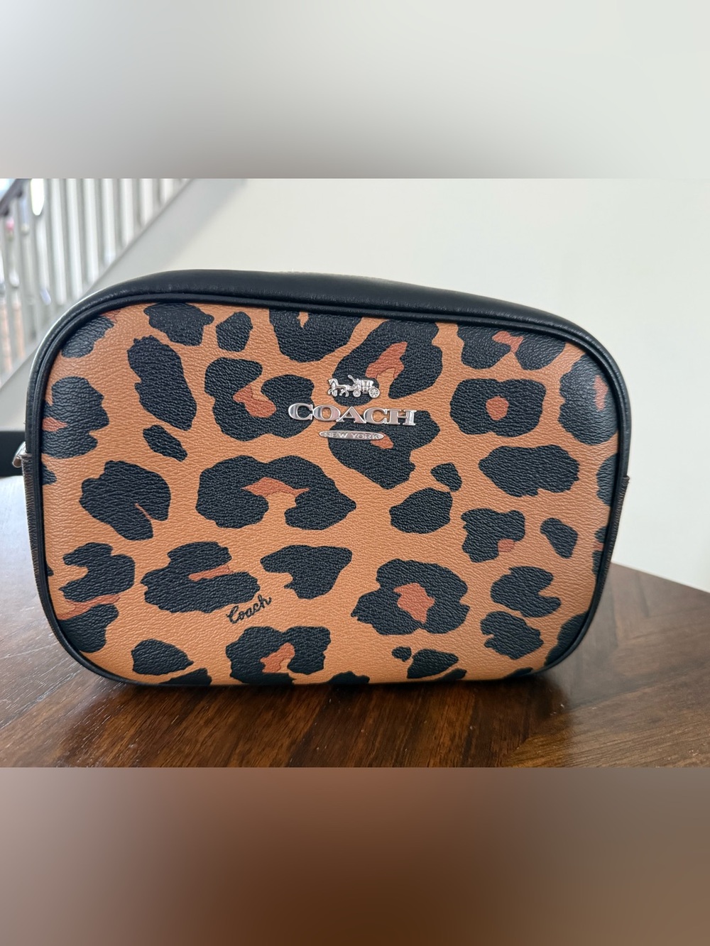 Coach Leopard Print Leather Jamie Crossbody in Tan and Black